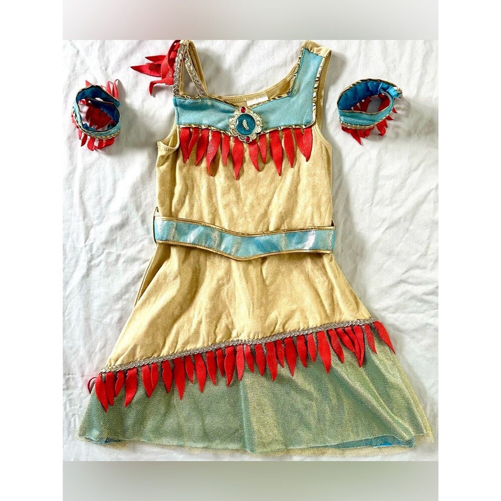 Disney Pocahontas Girls Princess Halloween Costume Dress & Arm Bands – Size 5/6